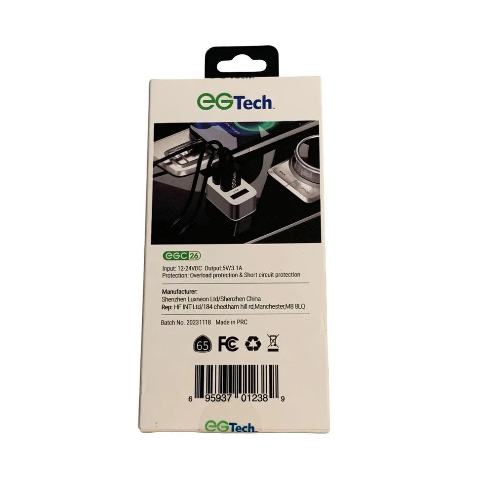 EGTech EGC 26 Car Charger 3 USB Ports 5V 3.1A Fast Charging Adapter White Grey